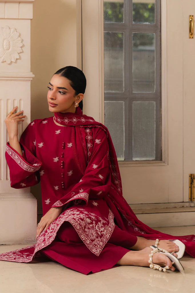 CRIMSON BOUDOIR-2PC (SHIRT & DUPATTA) | EXCLUSIVE PRET | Cross Stitch