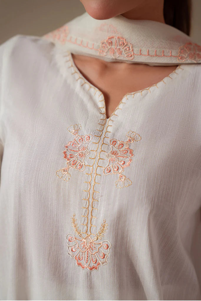 WHITE DOVE -3PC (SHIRT, TROUSER & DUPATTA) | EXCLUSIVE PRET | Cross Stitch
