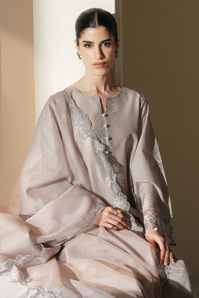 SOFT UMBER-3PC EMBROIDERED LAWN SUIT | Cross Stitch