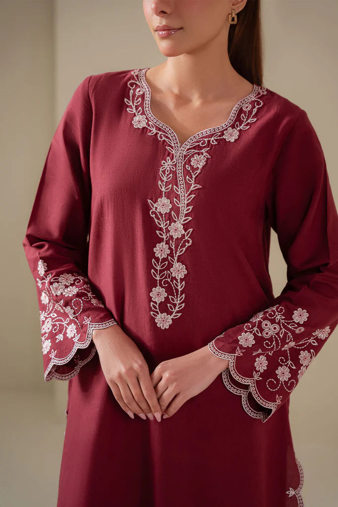 RED WINE-2PC (SHIRT & TROUSER) | EXCLUSIVE PRET | Cross Stitch