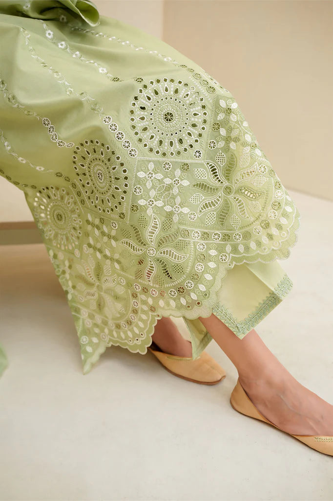 SAGE SILK-3PC CHIKANKARI SUIT | Cross Stitch