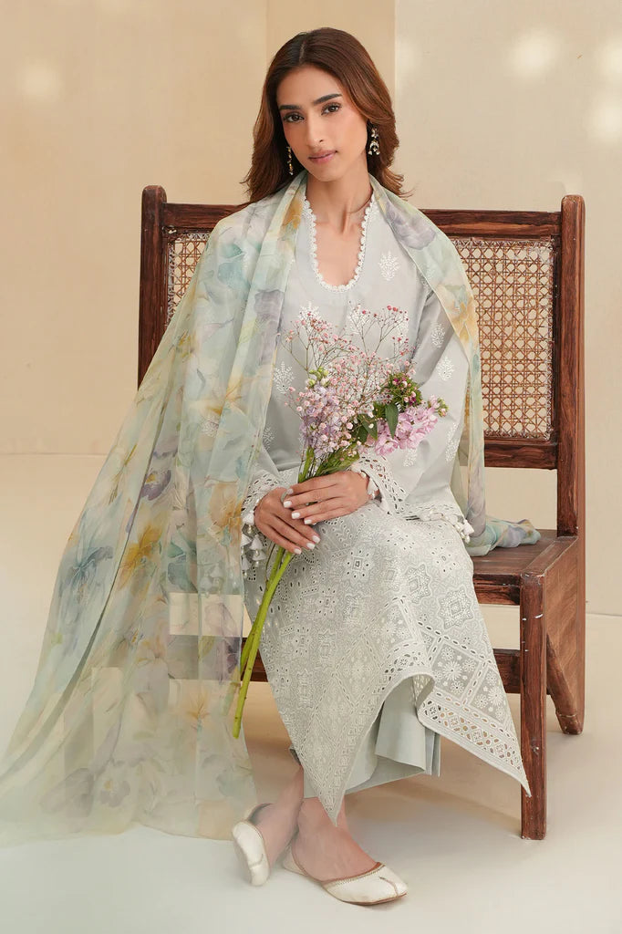 ARCTIC ICE-3PC CHIKANKARI SUIT | Cross Stitch