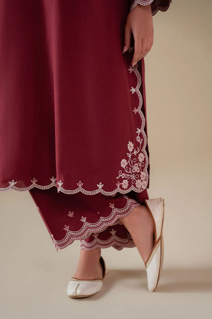 RED WINE-2PC (SHIRT & TROUSER) | EXCLUSIVE PRET | Cross Stitch