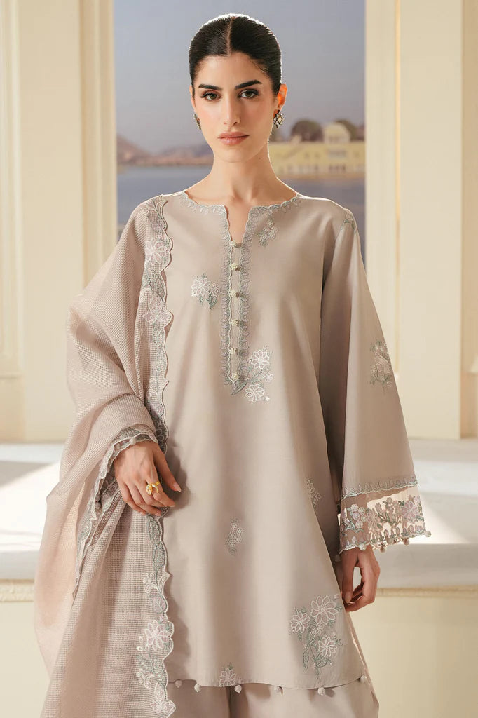 SOFT UMBER-3PC EMBROIDERED LAWN SUIT | Cross Stitch