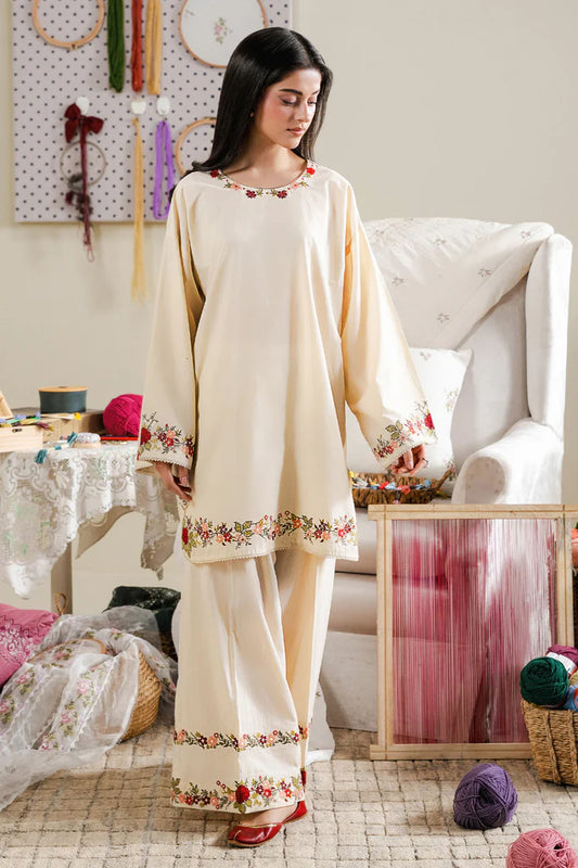 BEIGE BLOSSOM-2PC (SHIRT & TROUSER) | EXCLUSIVE PRET | Cross Stitch