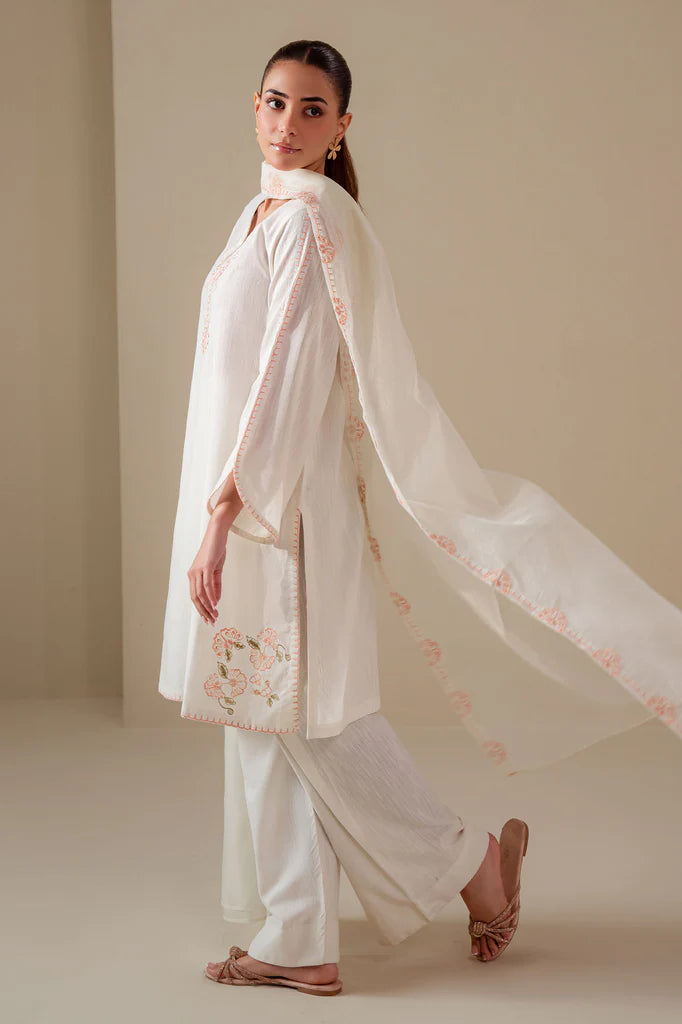 WHITE DOVE -3PC (SHIRT, TROUSER & DUPATTA) | EXCLUSIVE PRET | Cross Stitch