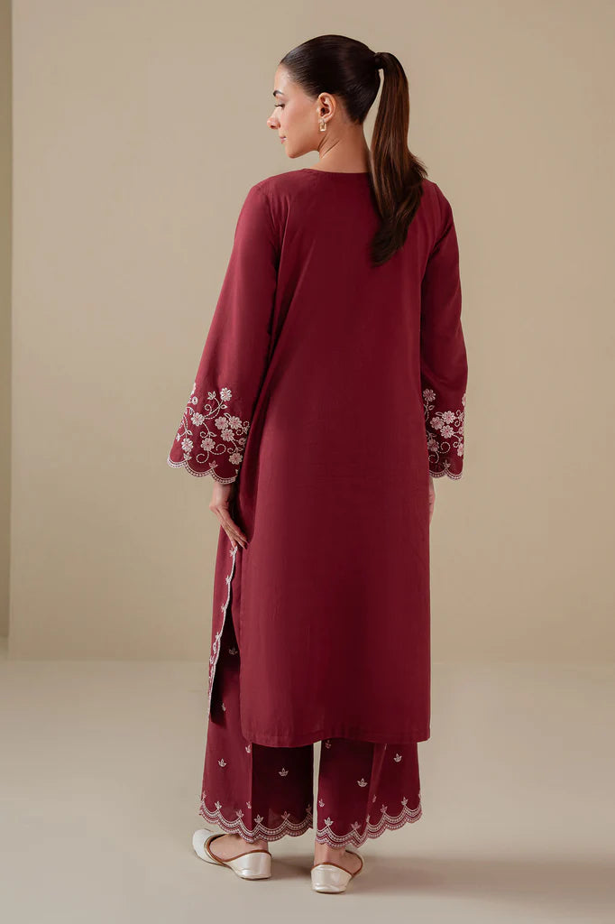 RED WINE-2PC (SHIRT & TROUSER) | EXCLUSIVE PRET | Cross Stitch