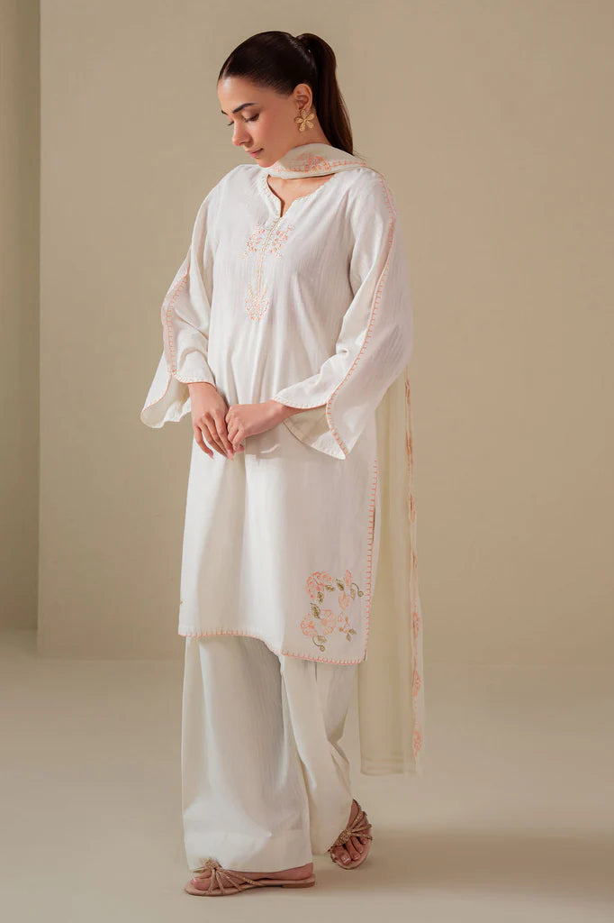 WHITE DOVE -3PC (SHIRT, TROUSER & DUPATTA) | EXCLUSIVE PRET | Cross Stitch
