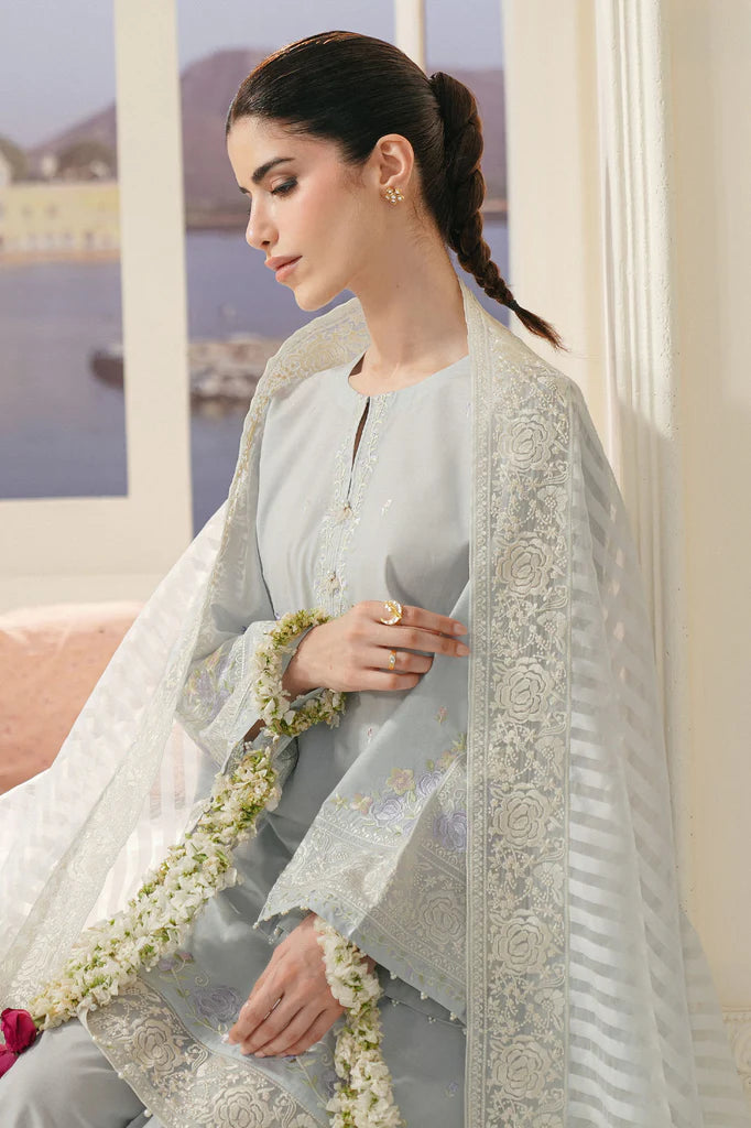 AQUA WHISPER-3PC EMBROIDERED LAWN SUIT | Cross Stitch