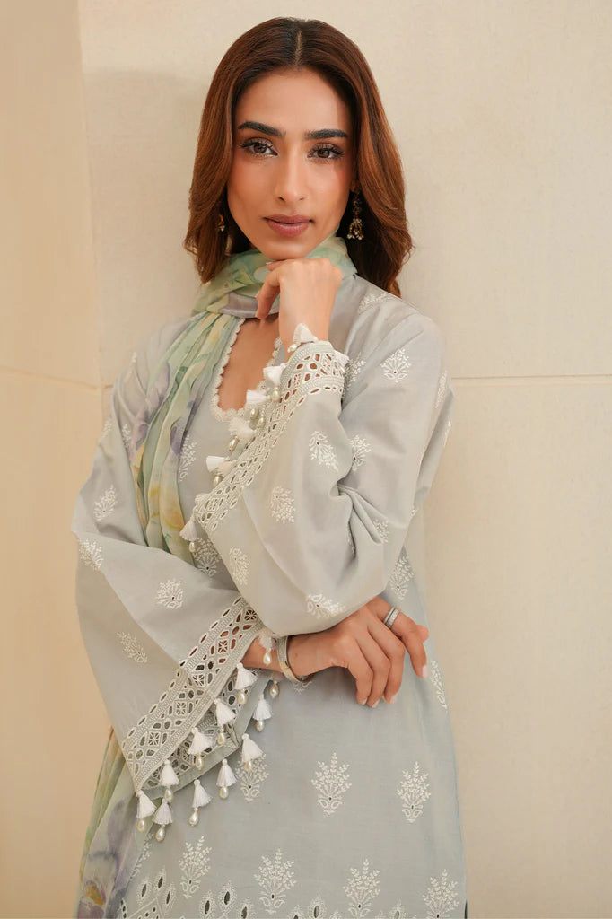 ARCTIC ICE-3PC CHIKANKARI SUIT | Cross Stitch