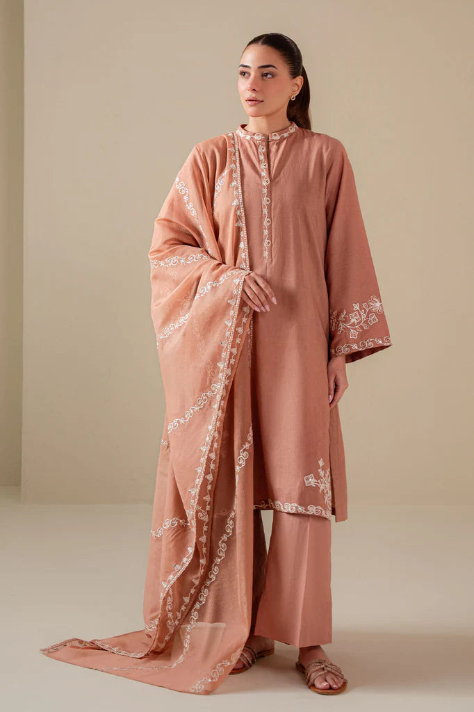 SAND CLAY-3PC (SHIRT, TROUSER & DUPATTA) | EXCLUSIVE PRET | Cross Stitch