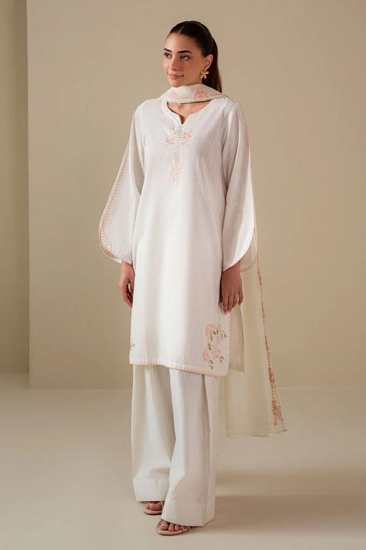 WHITE DOVE -3PC (SHIRT, TROUSER & DUPATTA) | EXCLUSIVE PRET | Cross Stitch