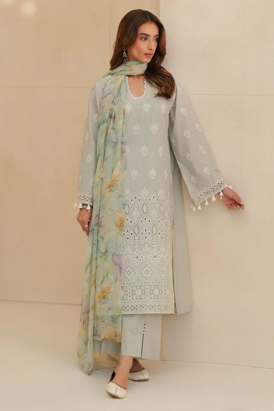 ARCTIC ICE-3PC CHIKANKARI SUIT | Cross Stitch