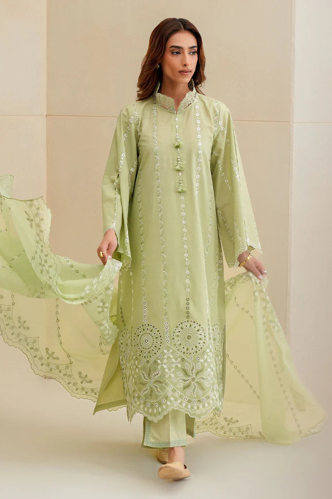 SAGE SILK-3PC CHIKANKARI SUIT | Cross Stitch
