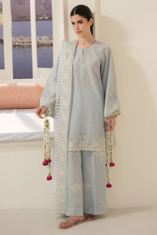 AQUA WHISPER-3PC EMBROIDERED LAWN SUIT | Cross Stitch
