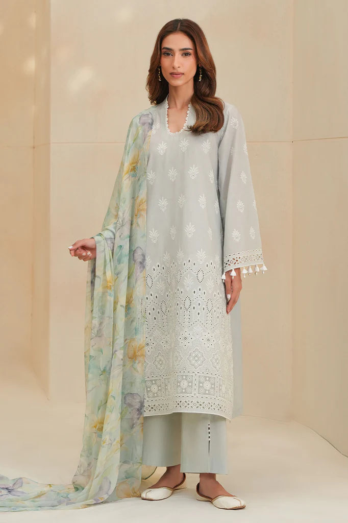 ARCTIC ICE-3PC CHIKANKARI SUIT | Cross Stitch