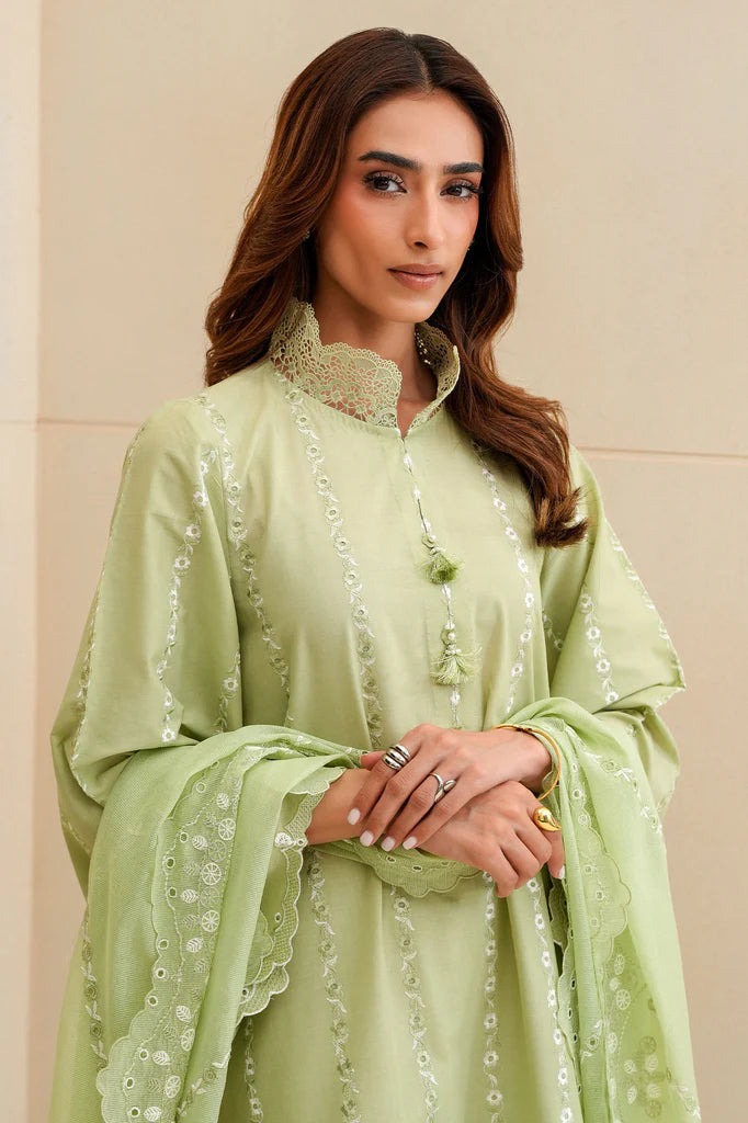 SAGE SILK-3PC CHIKANKARI SUIT | Cross Stitch