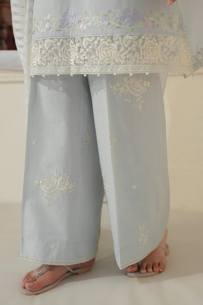 AQUA WHISPER-3PC EMBROIDERED LAWN SUIT | Cross Stitch