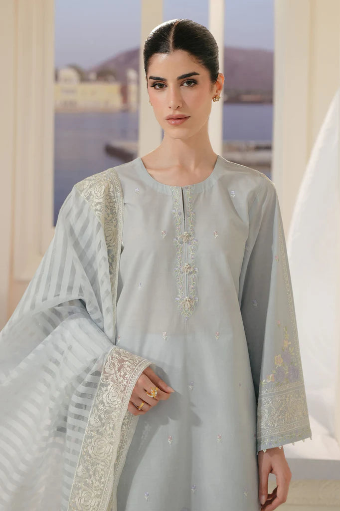 AQUA WHISPER-3PC EMBROIDERED LAWN SUIT | Cross Stitch