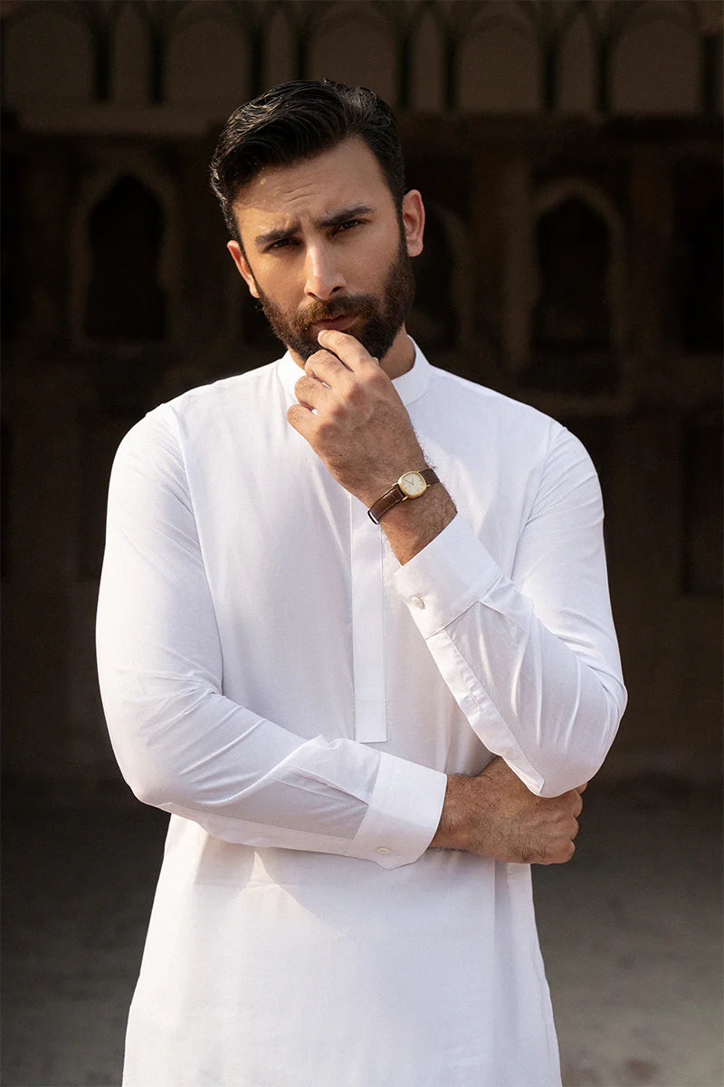 Powder White Egyptian Cotton Shalwar Kameez | REPUBLIC MENSWEAR