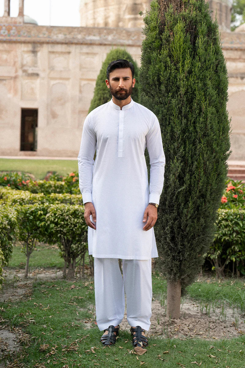 Powder White Egyptian Cotton Shalwar Kameez | REPUBLIC MENSWEAR