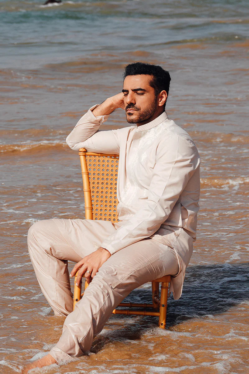 'Light Peach' Embroidered Kurta Pajama | REPUBLIC MENSWEAR