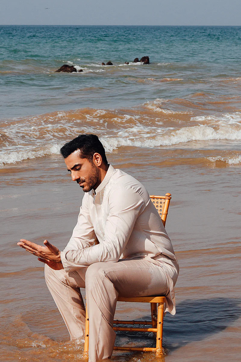 'Light Peach' Embroidered Kurta Pajama | REPUBLIC MENSWEAR