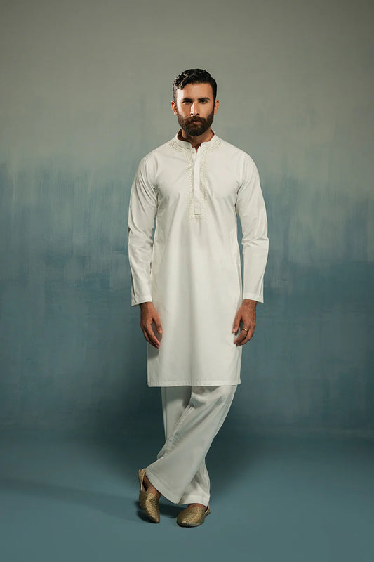 'White' Embroidered Kurta Pajama | REPUBLIC MENSWEAR