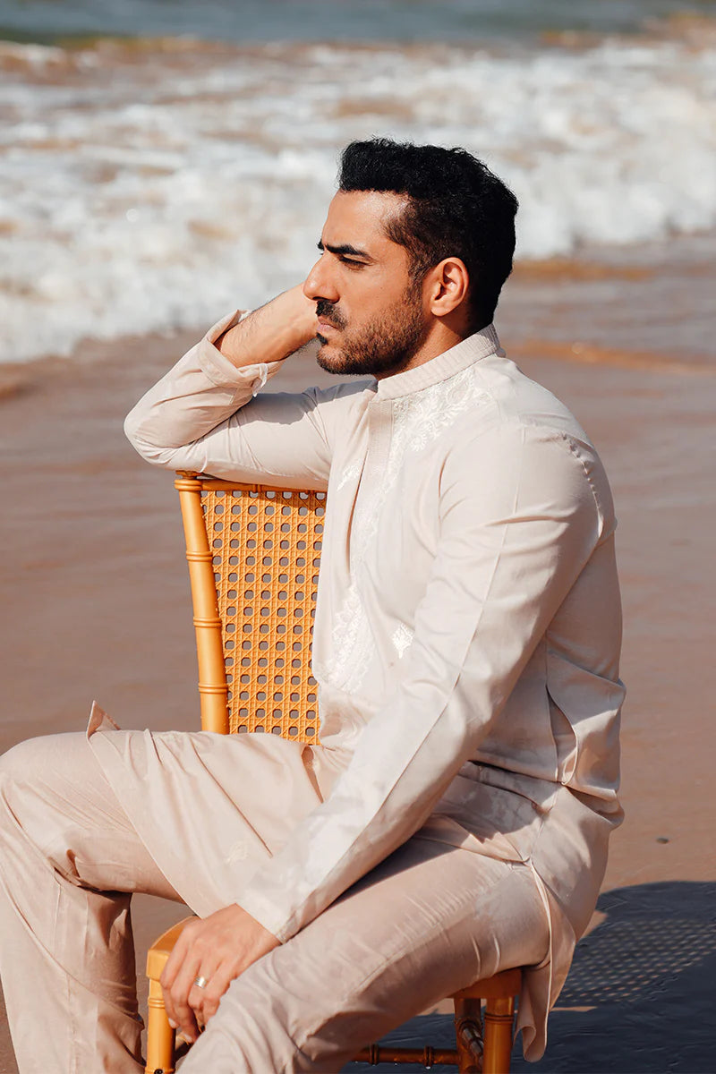 'Light Peach' Embroidered Kurta Pajama | REPUBLIC MENSWEAR