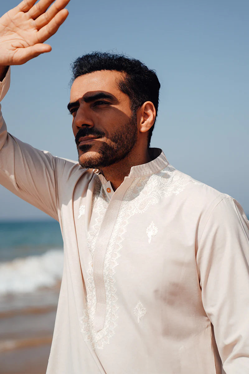 'Light Peach' Embroidered Kurta Pajama | REPUBLIC MENSWEAR