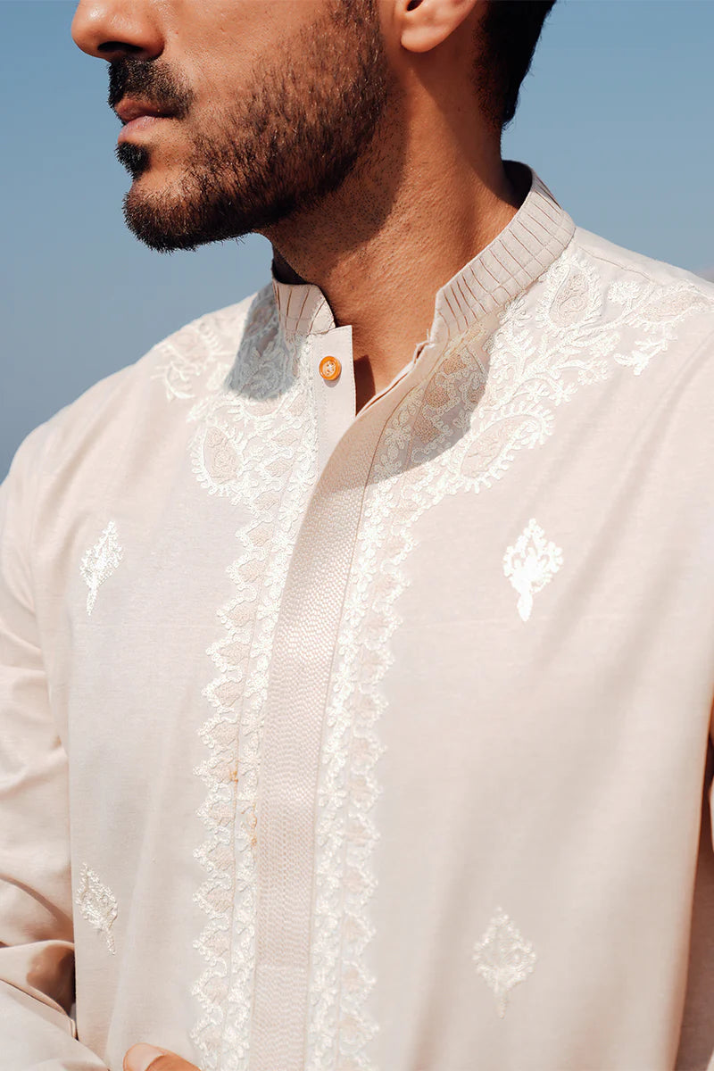 'Light Peach' Embroidered Kurta Pajama | REPUBLIC MENSWEAR