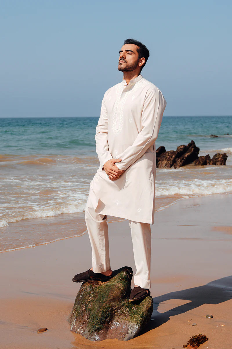 'Light Peach' Embroidered Kurta Pajama | REPUBLIC MENSWEAR