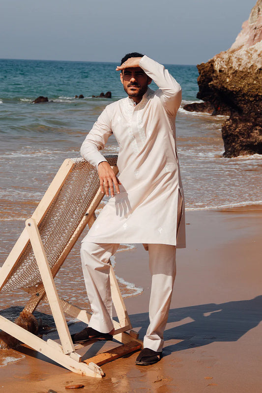 'Light Peach' Embroidered Kurta Pajama | REPUBLIC MENSWEAR