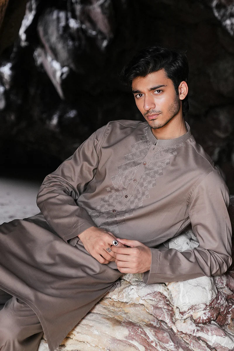 'Brown' Embroidered Kurta Pajama | REPUBLIC MENSWEAR