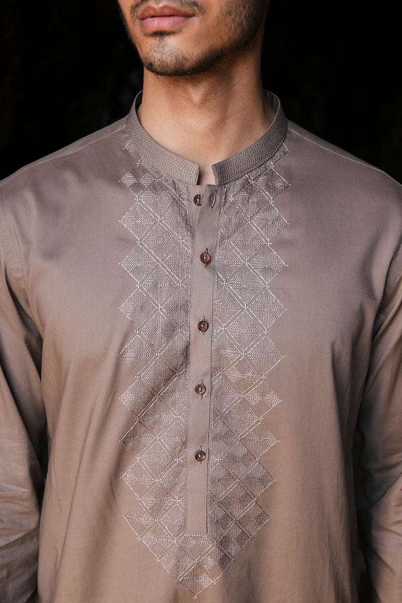 'Brown' Embroidered Kurta Pajama | REPUBLIC MENSWEAR