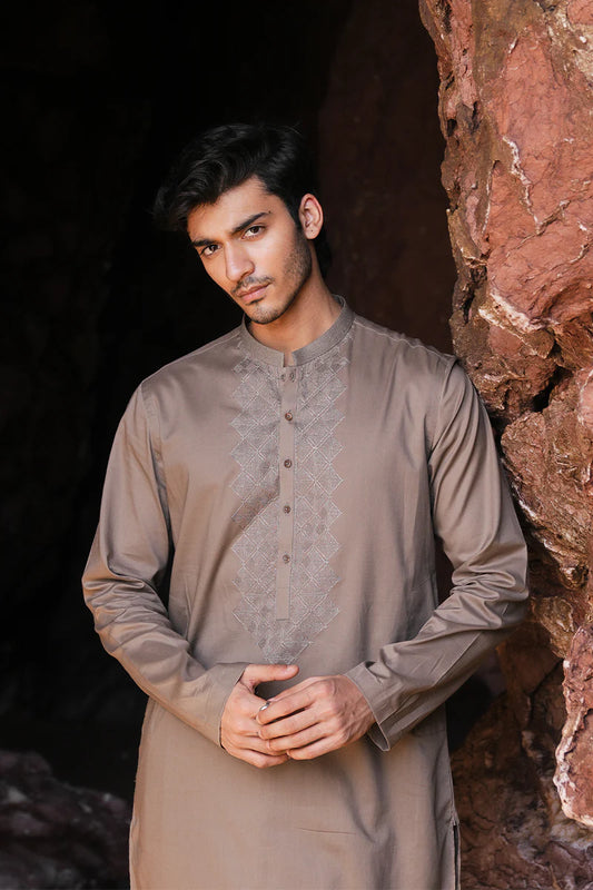 'Brown' Embroidered Kurta Pajama | REPUBLIC MENSWEAR
