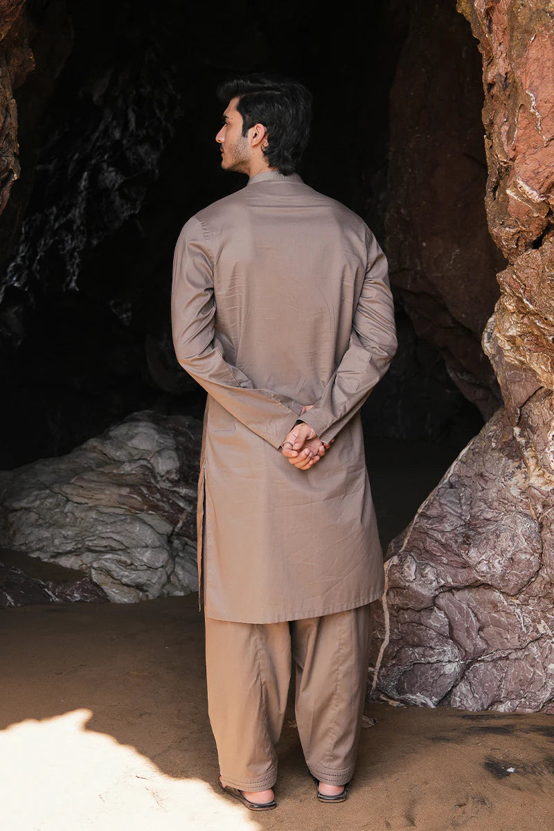 'Brown' Embroidered Kurta Pajama | REPUBLIC MENSWEAR