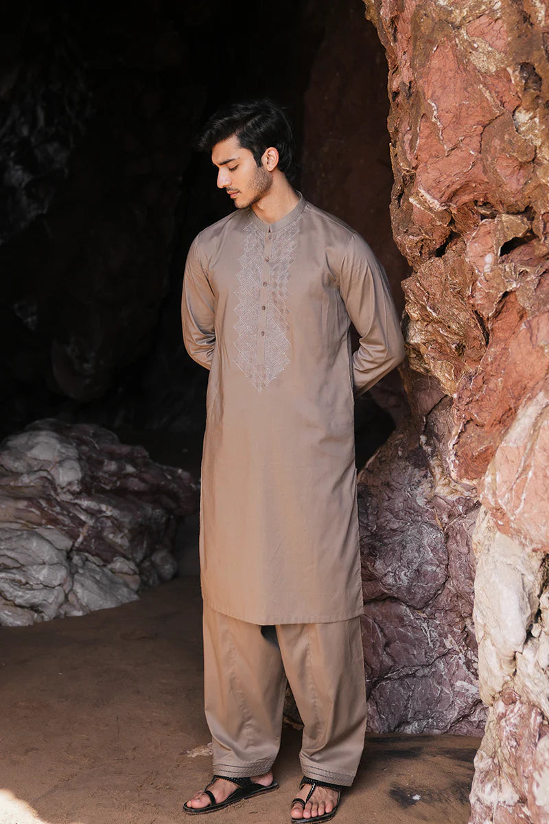 'Brown' Embroidered Kurta Pajama | REPUBLIC MENSWEAR