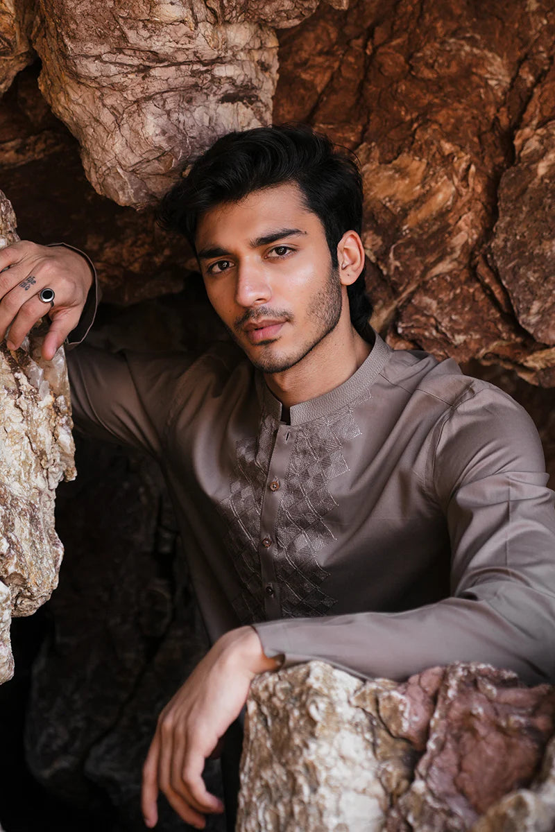 'Brown' Embroidered Kurta Pajama | REPUBLIC MENSWEAR