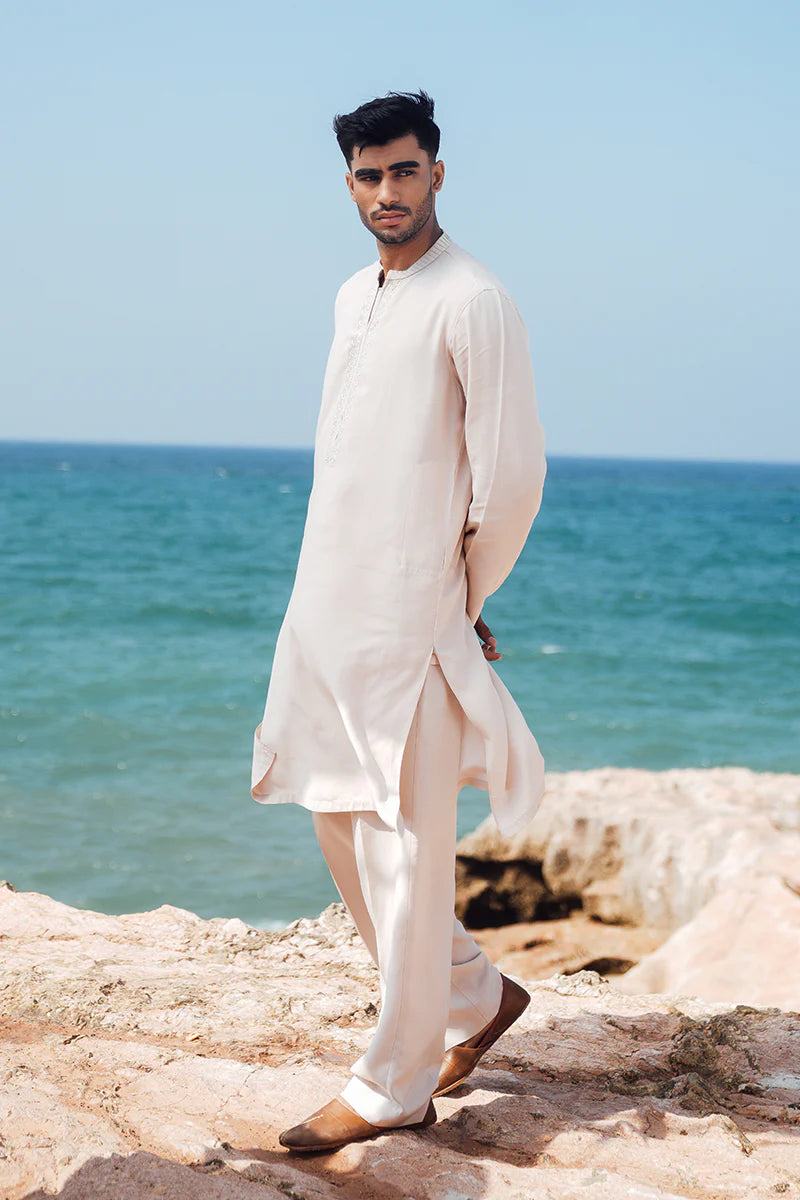 'Soft Pink' Embroidered Kurta Pajama | REPUBLIC MENSWEAR