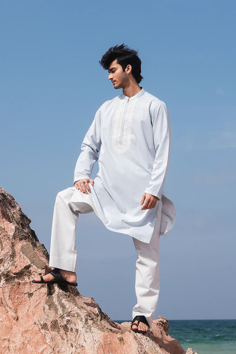 'Soft Blue' Embroidered Kurta Pajama | REPUBLIC MENSWEAR