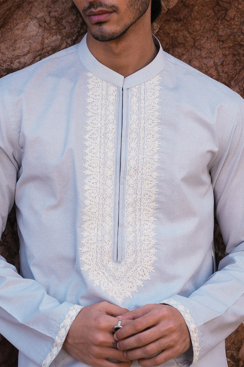 'Soft Blue' Embroidered Kurta Pajama | REPUBLIC MENSWEAR