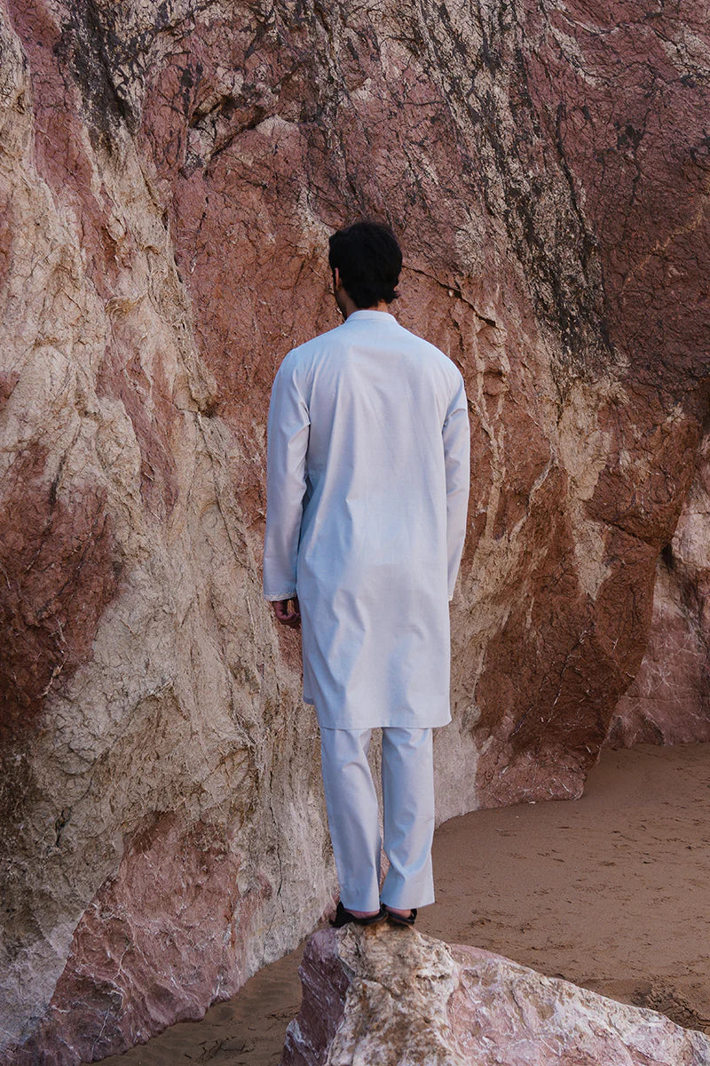 'Soft Blue' Embroidered Kurta Pajama | REPUBLIC MENSWEAR