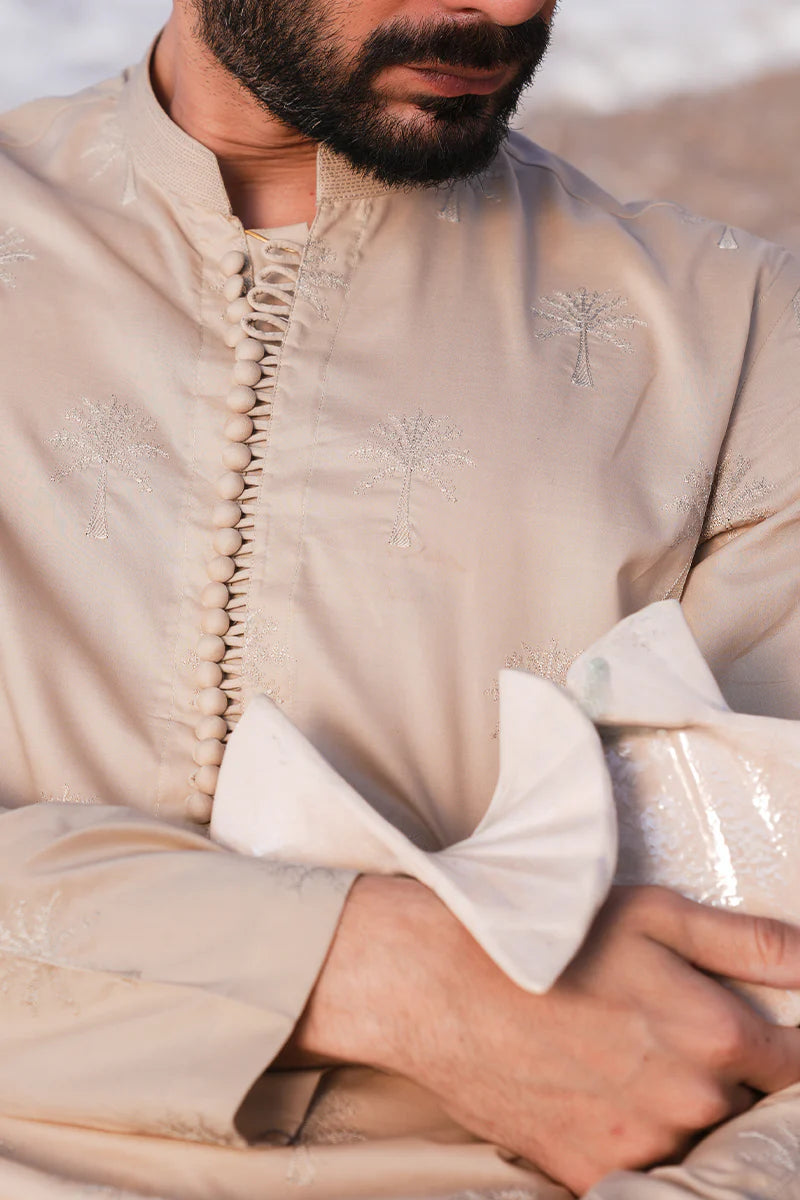 'Sand Brown' Embroidered Kurta Pajama | REPUBLIC MENSWEAR