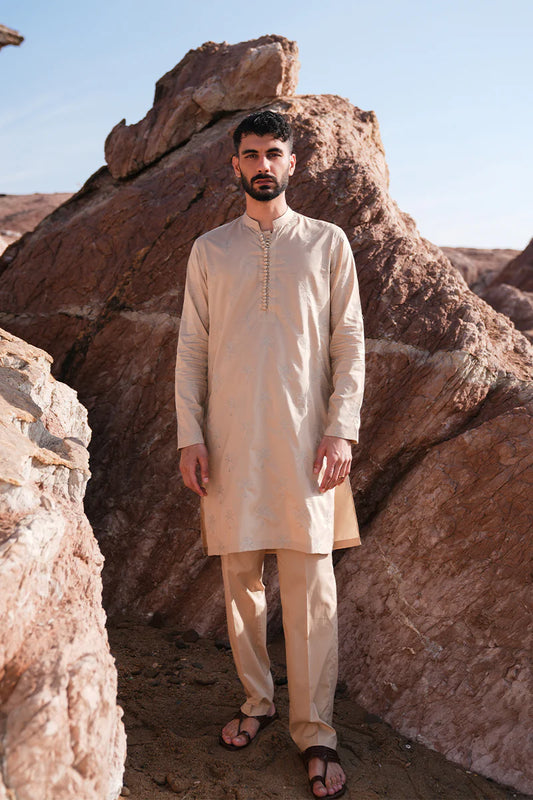 'Sand Brown' Embroidered Kurta Pajama | REPUBLIC MENSWEAR