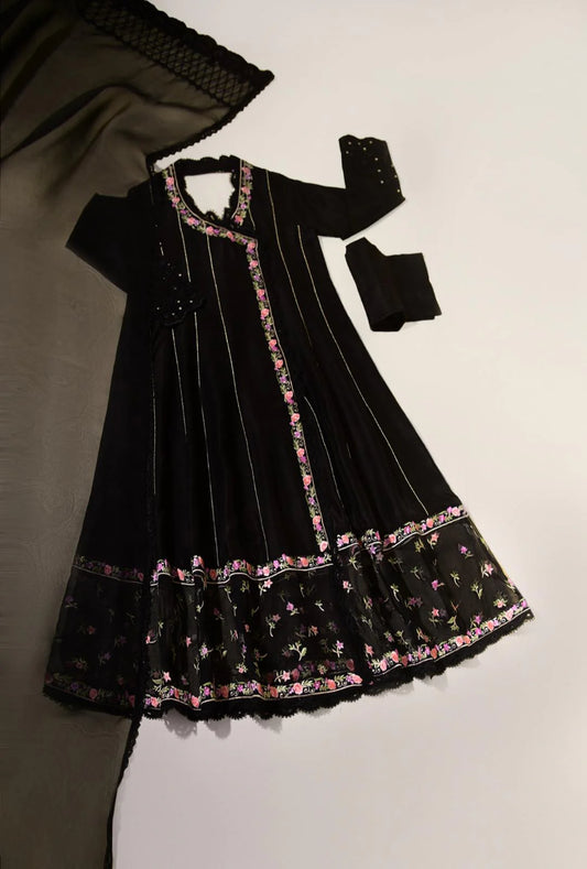 BLACK EMBROIDERED ANGRAKHA | Aghanoor Bridal