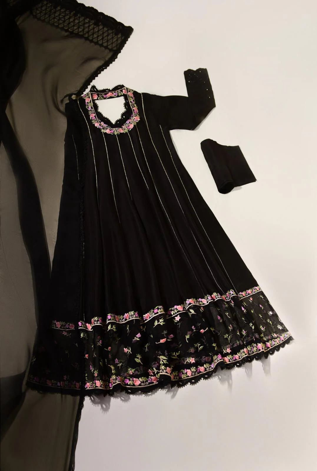 BLACK EMBROIDERED ANGRAKHA | Aghanoor Bridal