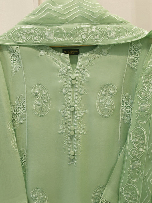 S112808 | Pure Embroidered Cotton Net Suit | Aghanoor Bridal