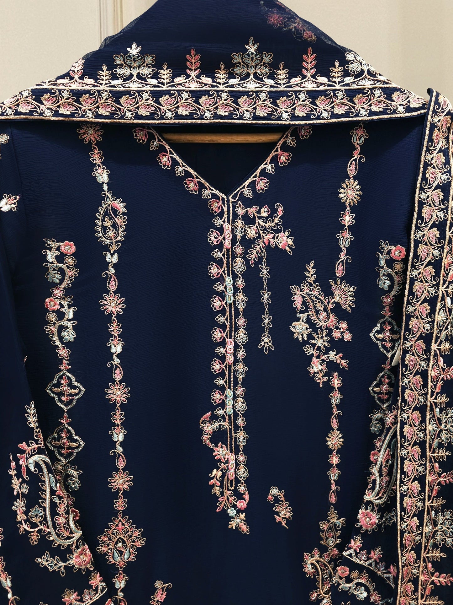 S112857 | Pure Embroidered Cotton Net Suit | Aghanoor Bridal