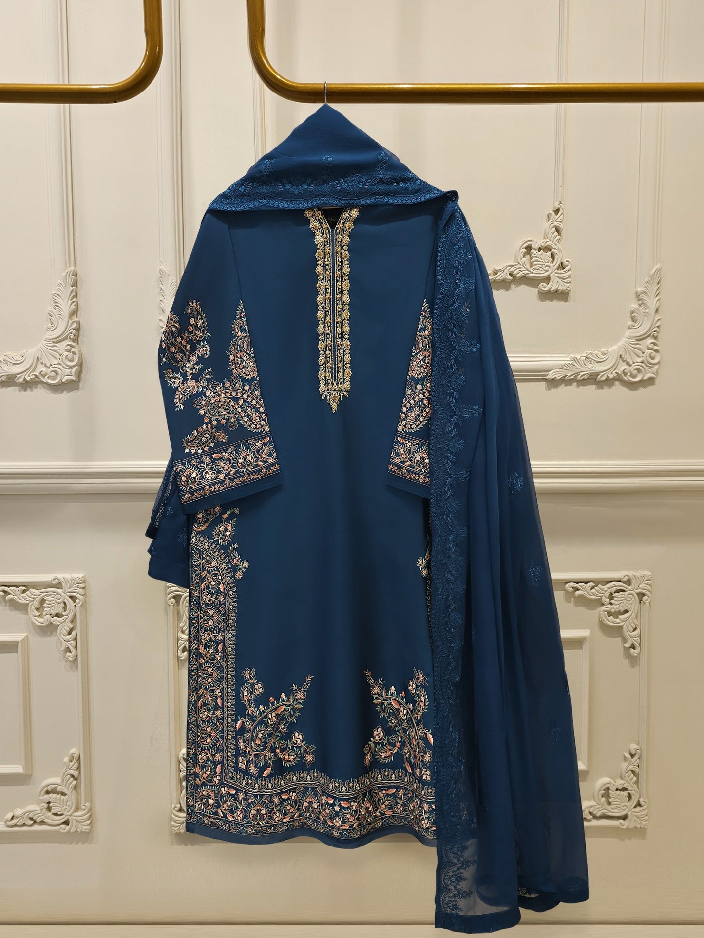 S112899 | Pure Embroidered Sheesha Silk Suit  | Aghanoor Bridal